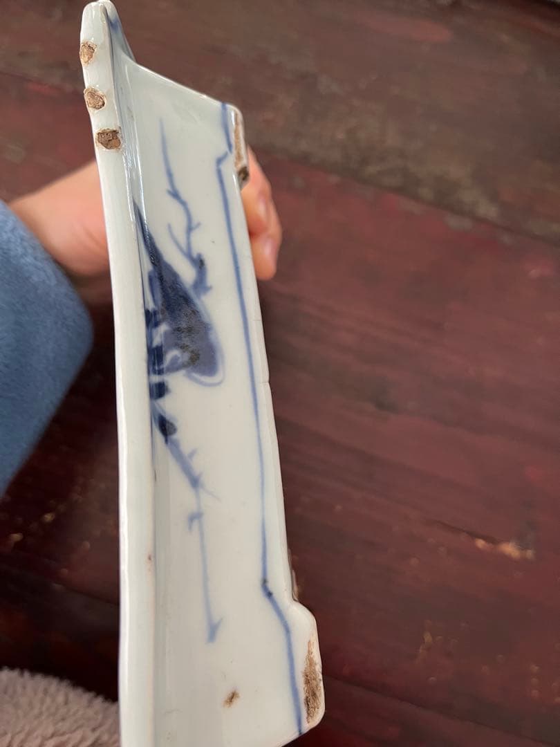 希少　中国骨董　明時代　天啓　古染付　牛車翁　紗綾紋　隅切角皿　古伊万里　清朝期