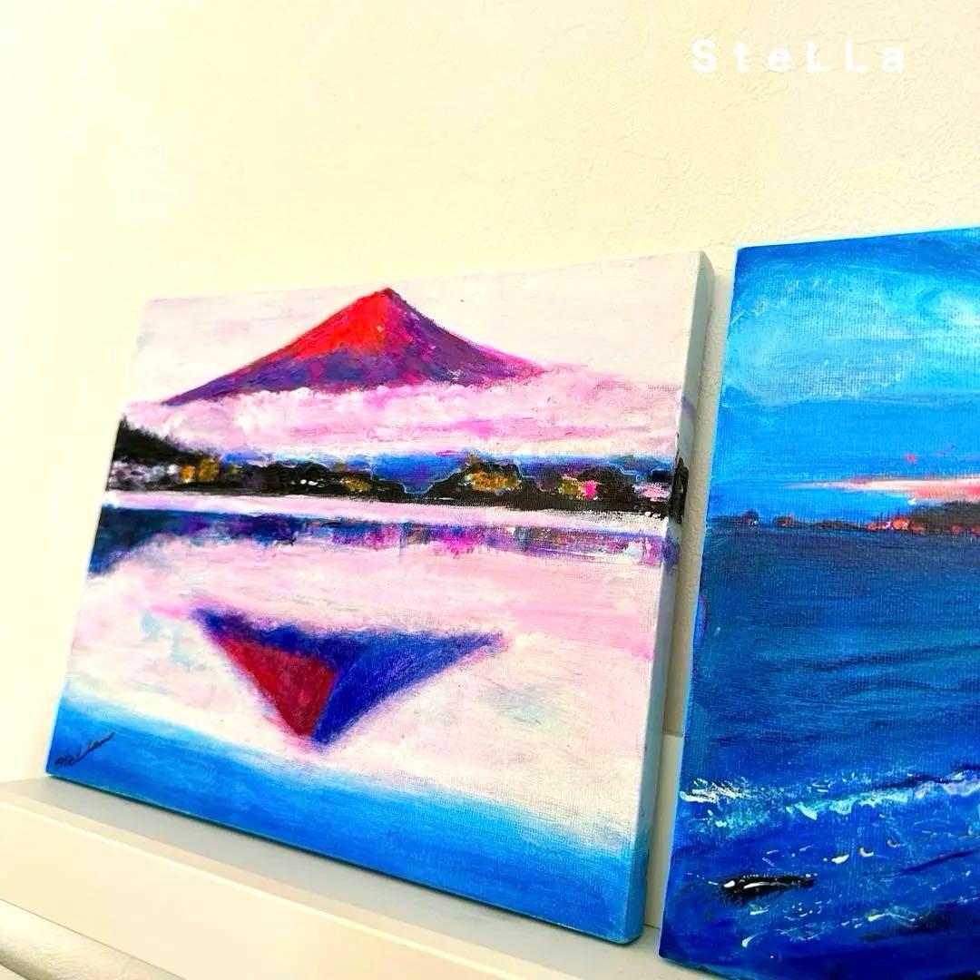 赤富士 富士山 現代アート 金運 おしゃれ　縁起物 壁掛け モダン 玄関 絵画