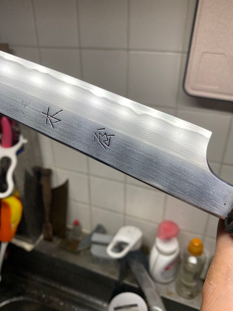 木屋　重房　柳刃包丁　ダマスカス　刃渡り尺一 天然砥石研ぎました。