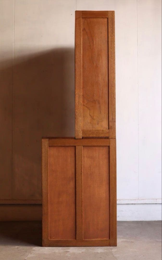 古家具 ガラス引戸キャビネット 食器棚 水屋箪笥 無垢材 古道具