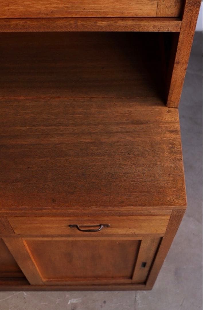 古家具 ガラス引戸キャビネット 食器棚 水屋箪笥 無垢材 古道具