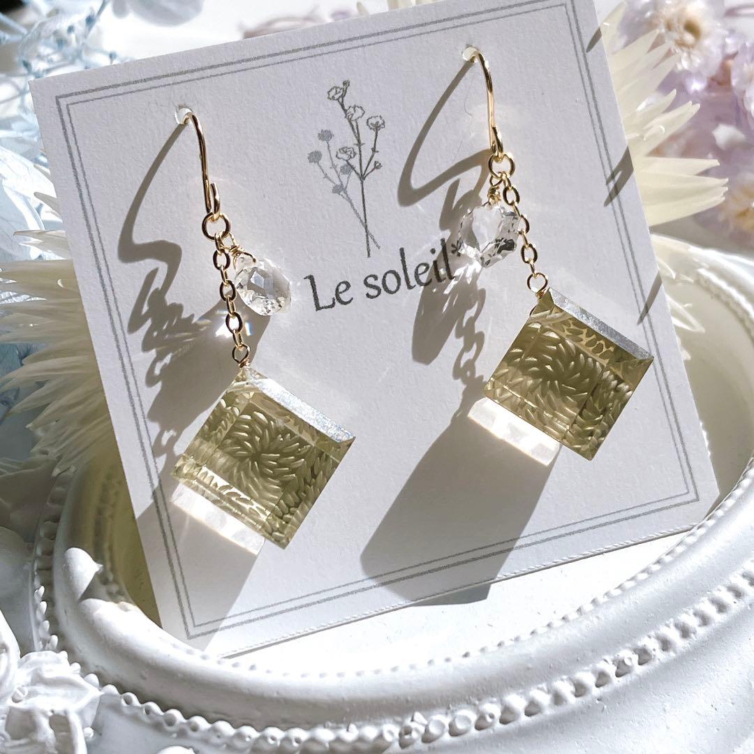 一点物✧雪の結晶水晶×シャンパンクォーツピアス✧14kgf