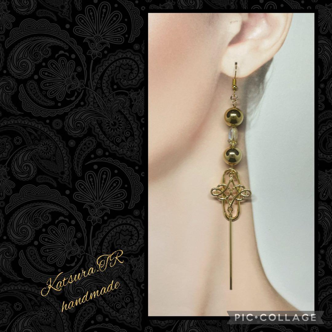 No.1136 Autumn gold ロングピアス　ロングイヤリング