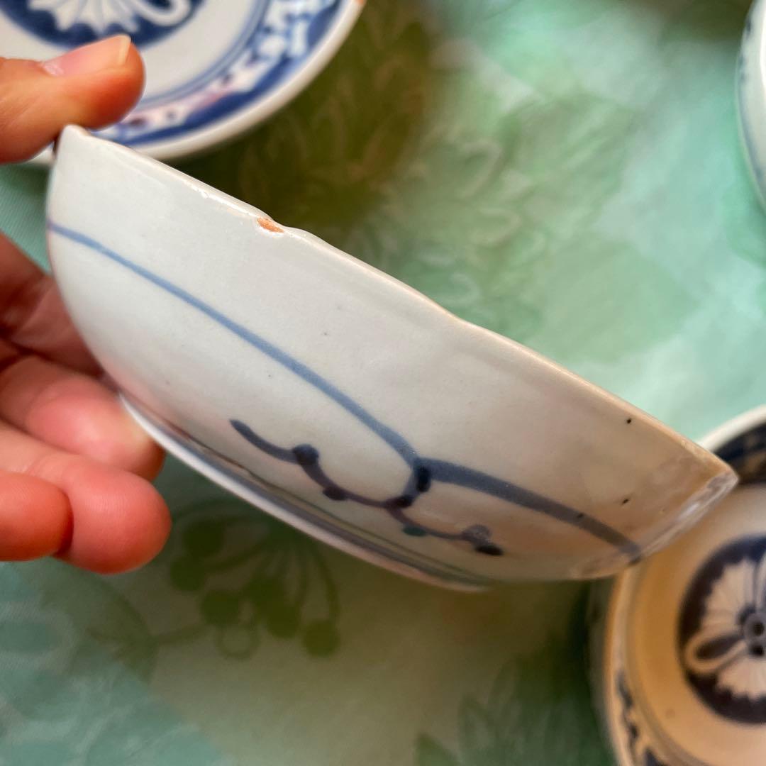 江戸中期　古伊万里　染付　唐草　膾皿　5客