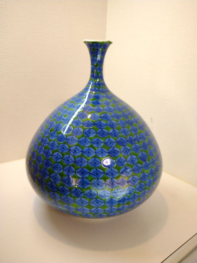 有田焼　藤井錦彩　花瓶　手描七宝文様　高28cm　送料無料　共箱しおり