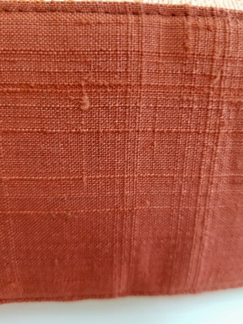 八寸名古屋帯紬　橙色花模様　底しょうざん生紬帯　煉瓦色　リメイク　竹ハンドル