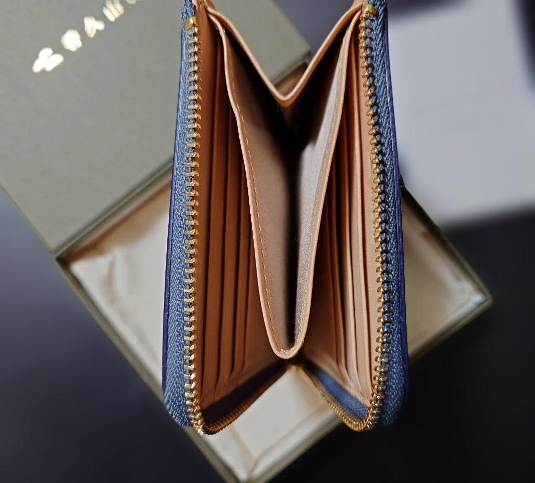 香久山鞄 栃木レザーL字ファスナーミニ財布 ブルー 日本製 美品