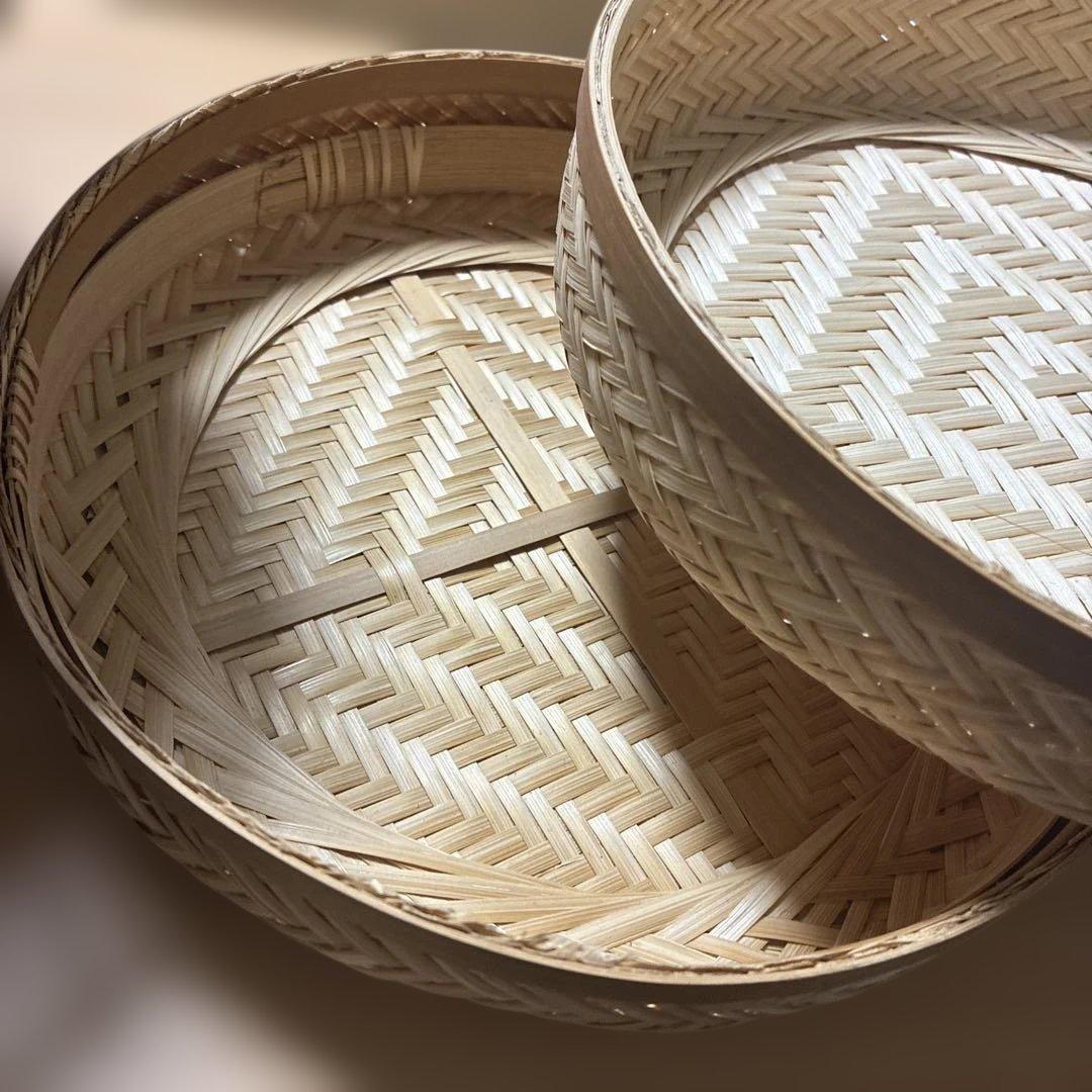 《美品》天然素材　大皿型バスケット　7枚セット　コンパクト収納　食材その他入れ物
