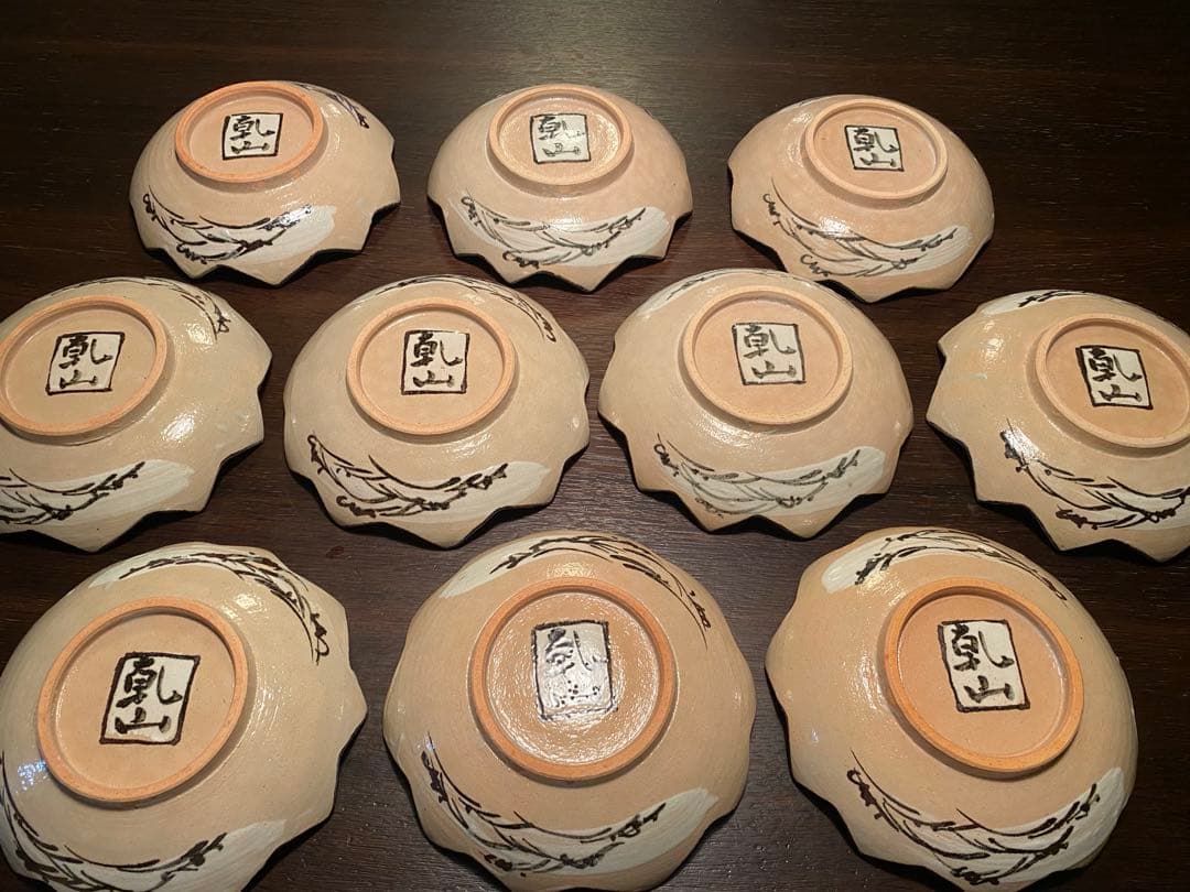 乾山写呉須入り竜田川文向付10種10色絵がわり 10客　清水焼　京器　懐石向付