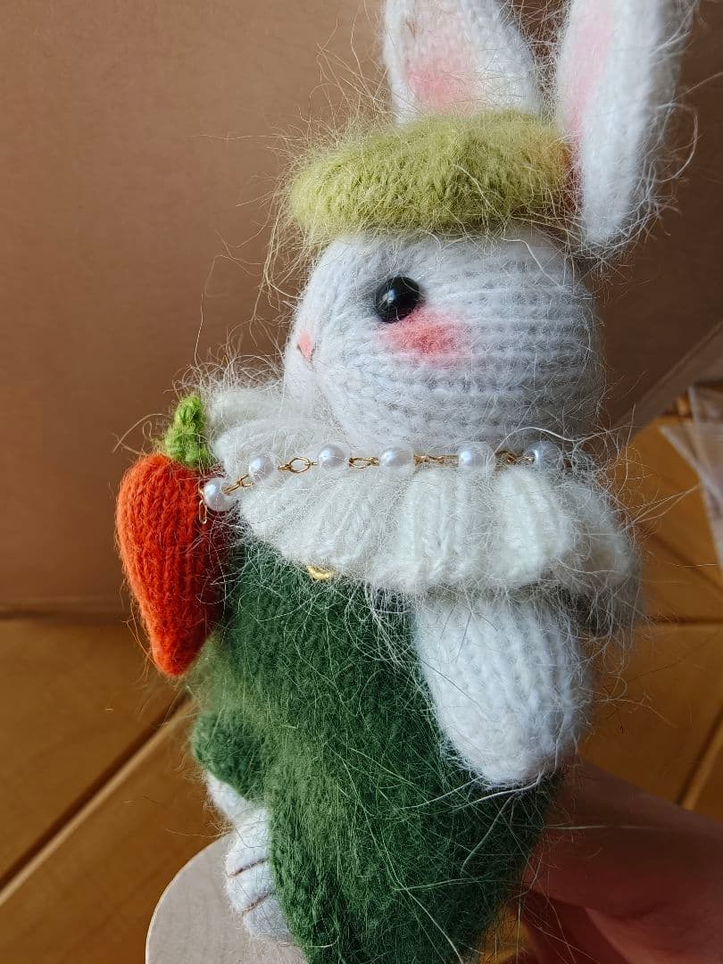 新品|ハンドメイド ウサギ 着せ替え人形 ウール製 あみぐるみ 可動式