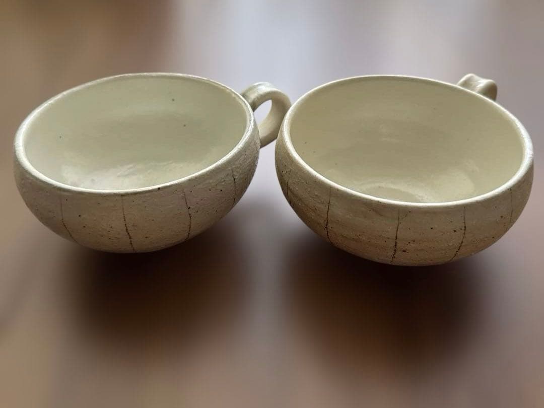 古谷製陶所◇たて鉄線 手付きスープカップ 2個セット　古谷浩一さん