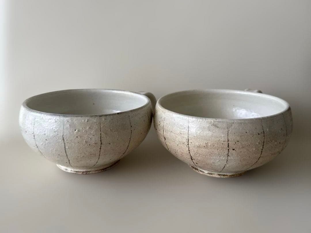 古谷製陶所◇たて鉄線 手付きスープカップ 2個セット　古谷浩一さん