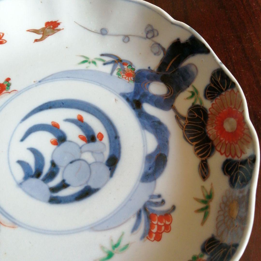 古伊万里　染付錦中皿　3枚　19cm　江戸後期～明治初期