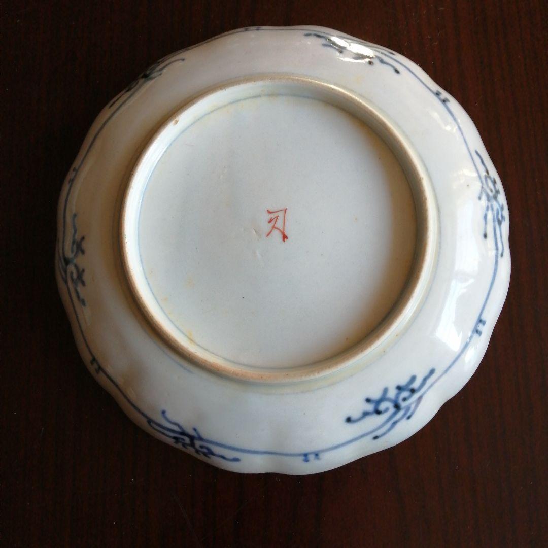古伊万里　染付錦中皿　3枚　19cm　江戸後期～明治初期