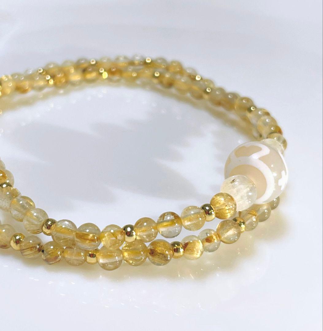 【宝瓶天珠】白玉髄 タイチンルチルクォーツひと粒天珠の2重ブレス 高品質