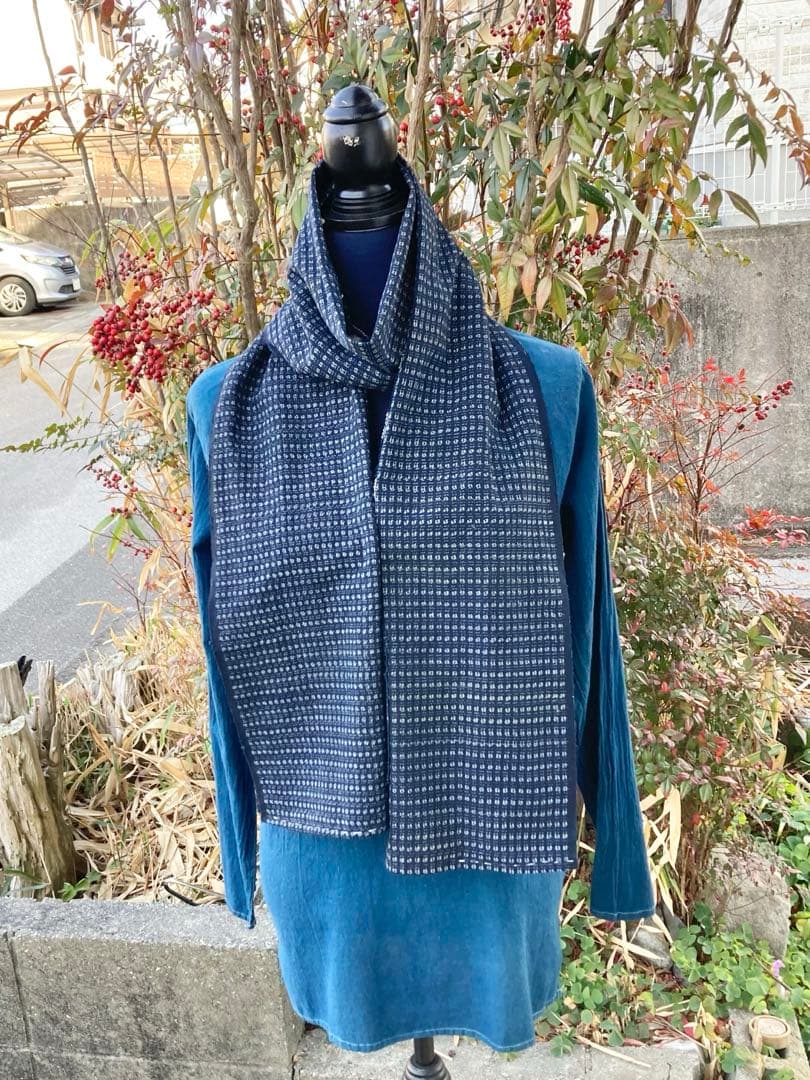 B31 襤褸　ストール　古布　リメイク　藍染　絣　パッチワーク　刺し子　継ぎ接ぎ