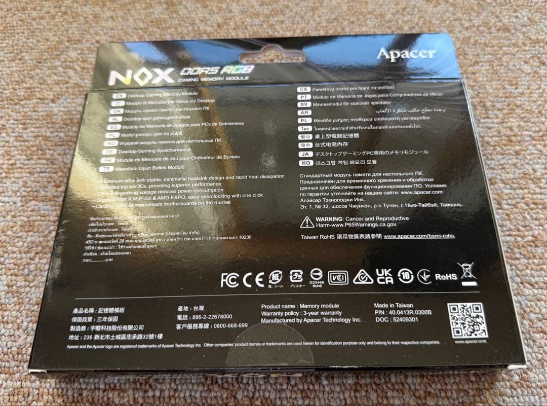 新品 Apacer DDR5-6000 16GBx1 デスクトップ用メモリ