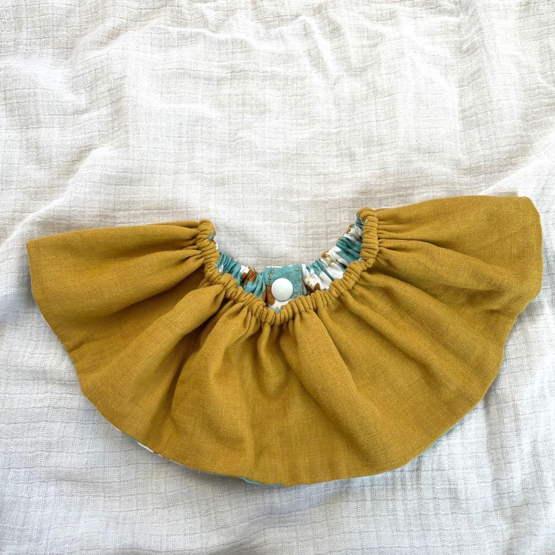 2★ミント北欧お花×マスタード★ ハンドメイド　リバーシブル　スタイ