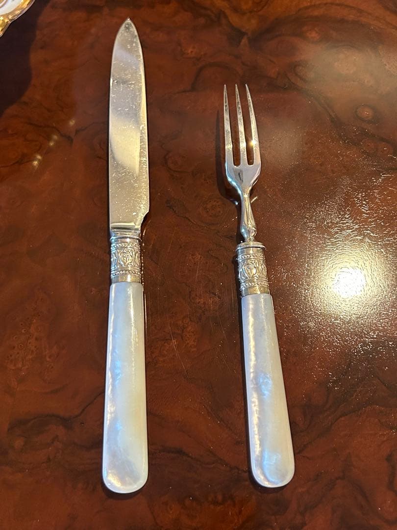 スターリングシルバー　デザートナイフ&フォーク　イギリスアンティーク