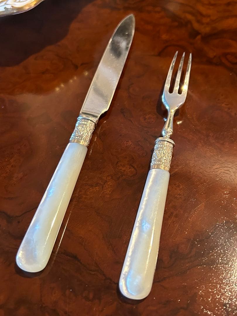 スターリングシルバー　デザートナイフ&フォーク　イギリスアンティーク