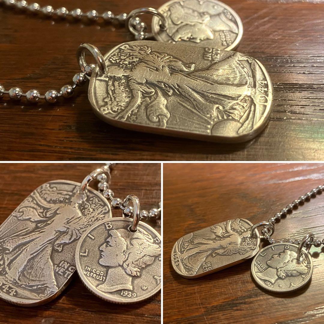 USAウォーキングリバティ銀貨&マーキュリーダイム銀貨　ネックレス