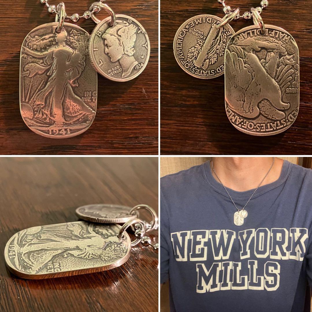 USAウォーキングリバティ銀貨&マーキュリーダイム銀貨　ネックレス
