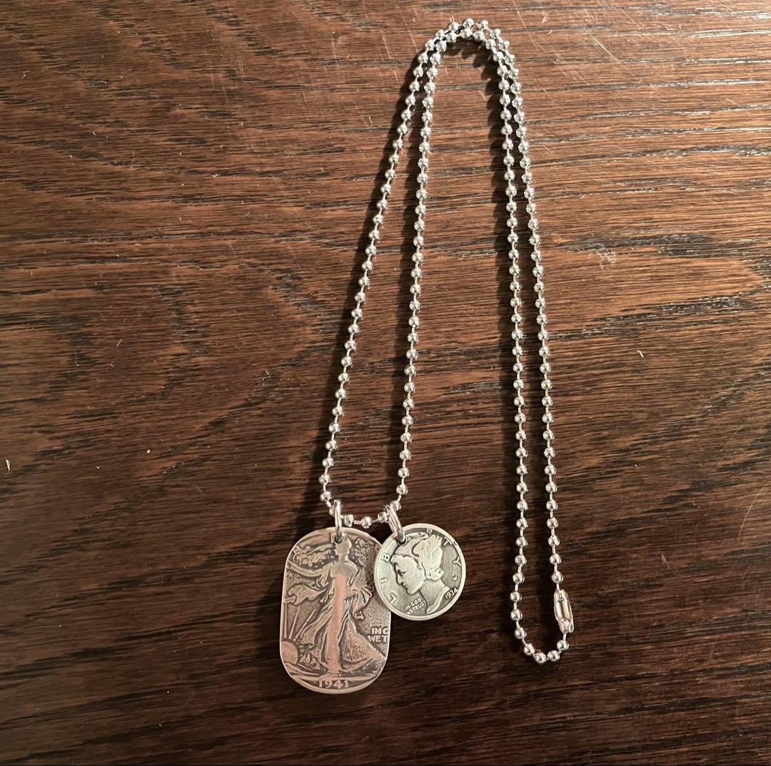 USAウォーキングリバティ銀貨&マーキュリーダイム銀貨　ネックレス