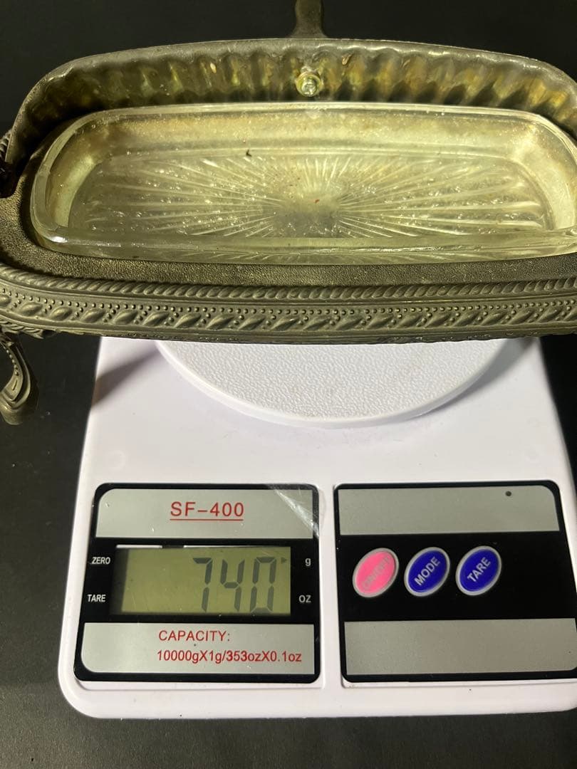 バターディッシュ アンティーク　ヴィンテージ　気泡ガラス　貴族　舶来品