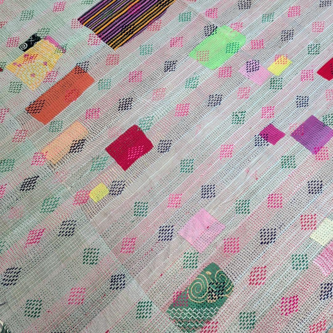 ダイヤ刺繍ソファカバー ヴィンテージ カンタキルト ラリーキルトラグ #857