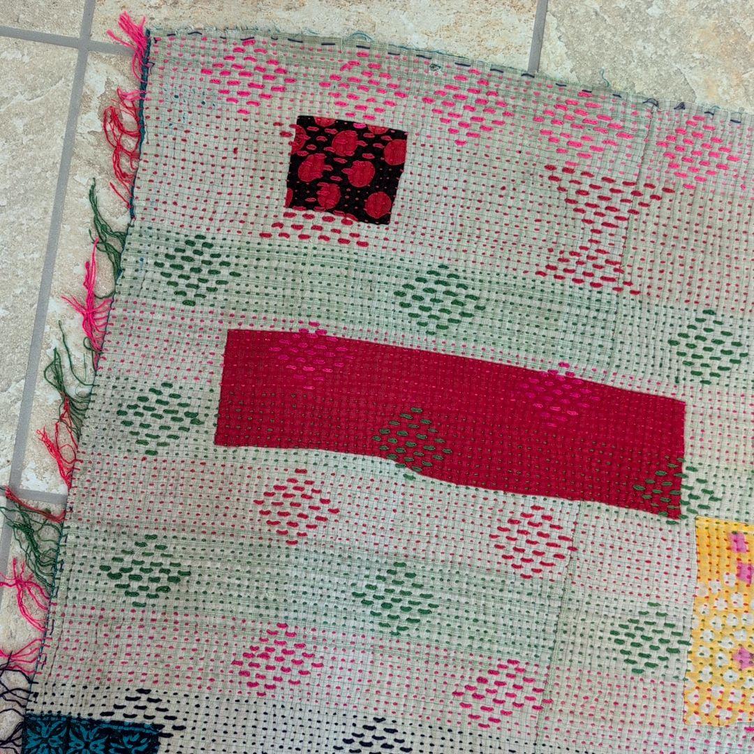 ダイヤ刺繍ソファカバー ヴィンテージ カンタキルト ラリーキルトラグ #857