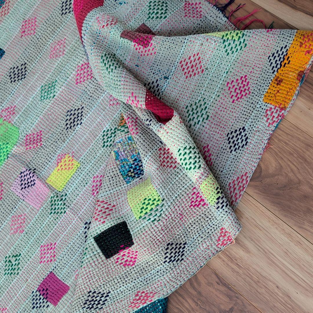 ダイヤ刺繍ソファカバー ヴィンテージ カンタキルト ラリーキルトラグ #857