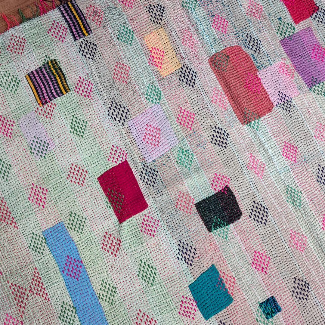 ダイヤ刺繍ソファカバー ヴィンテージ カンタキルト ラリーキルトラグ #857