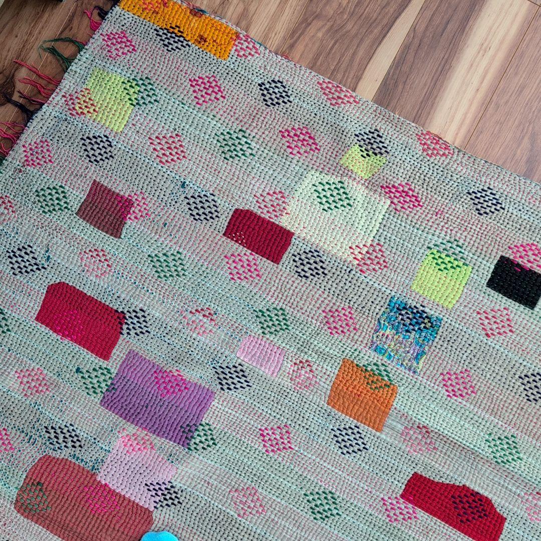 ダイヤ刺繍ソファカバー ヴィンテージ カンタキルト ラリーキルトラグ #857