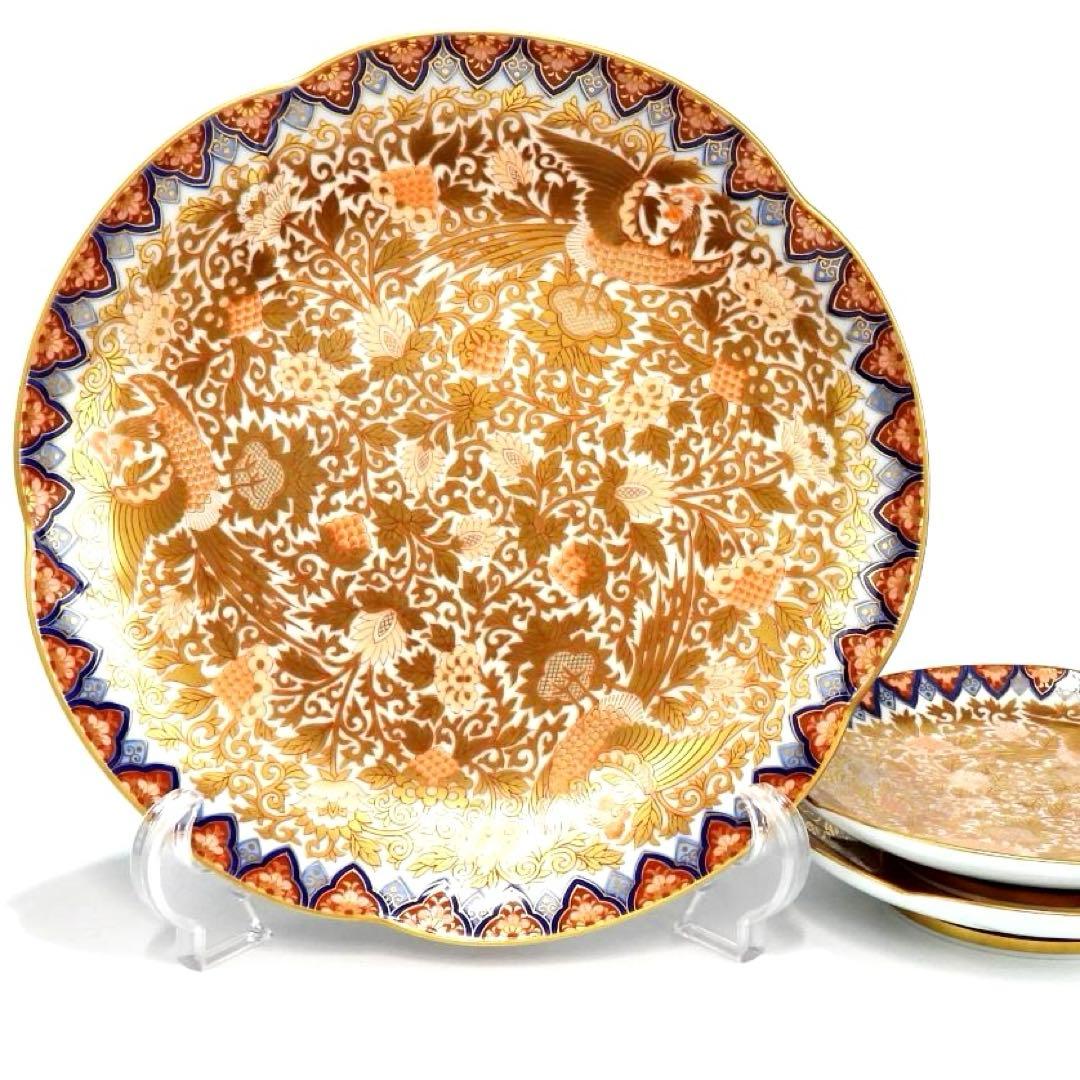 豪華絢爛 其泉作 色絵金彩鳳凰文　三足 盛皿 取皿 1枚 中皿 2枚 逸品