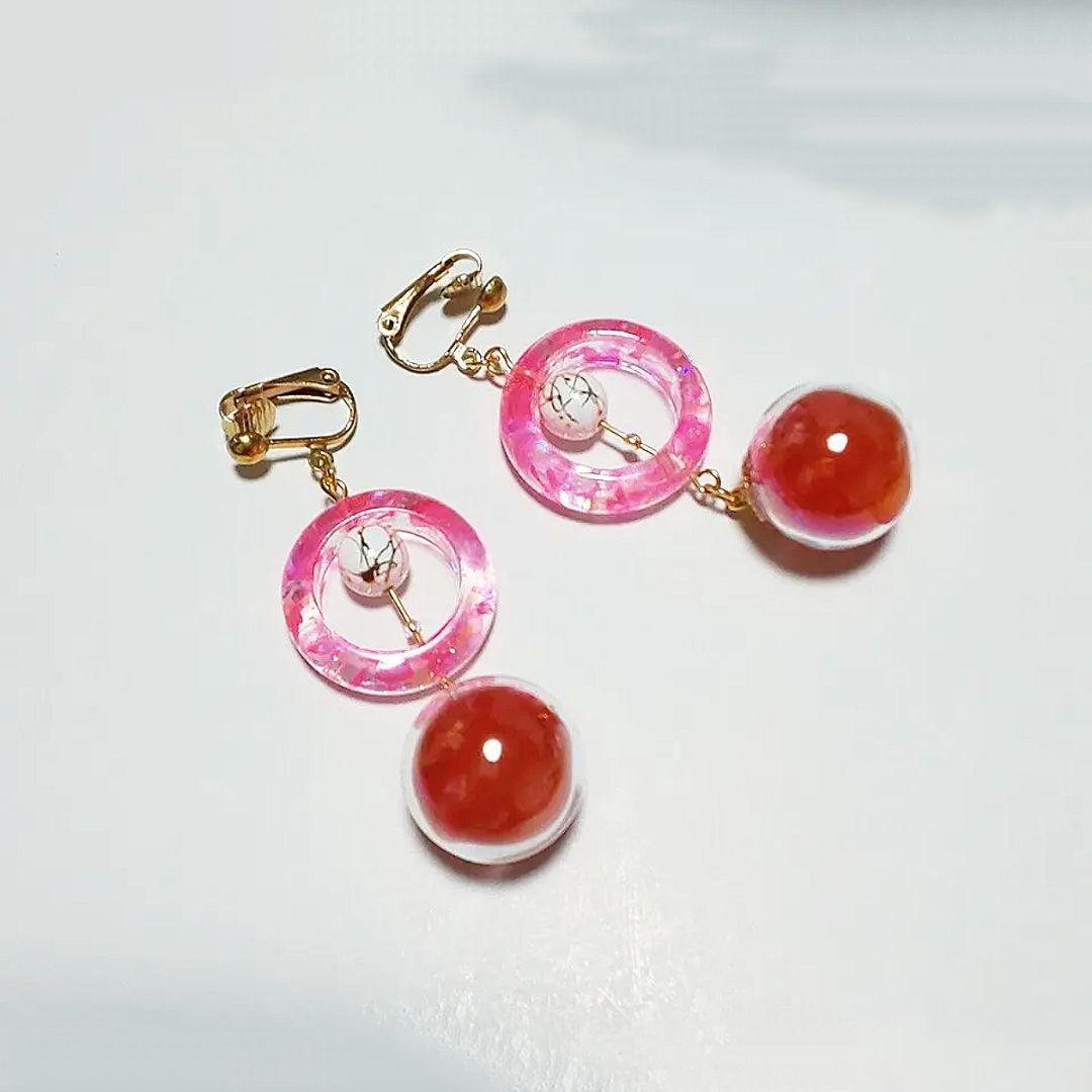 【279】レジンリングとガラスドームのイヤリング／ピアス