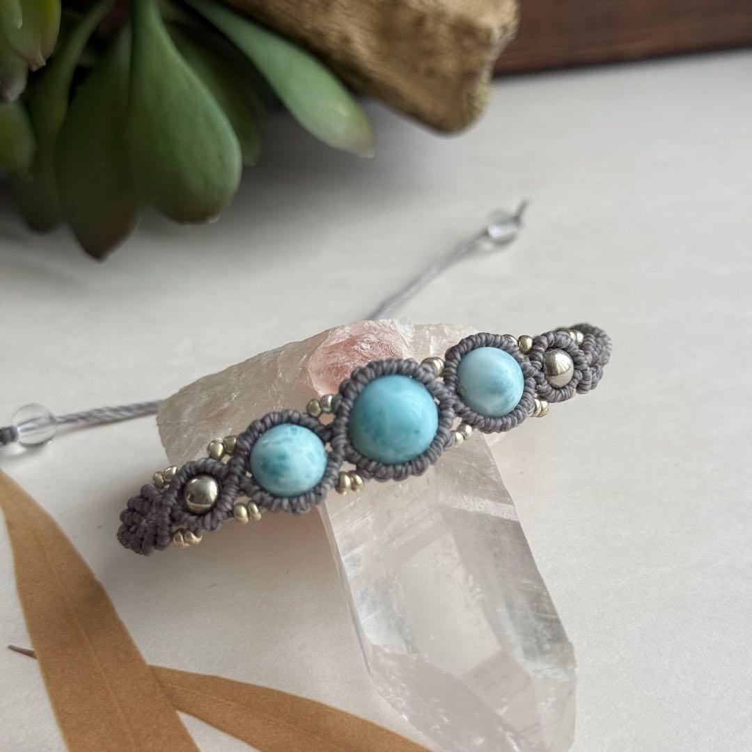 ラリマー 三連 マクラメブレス｜贅沢3粒使用｜一点物 フリーサイズ