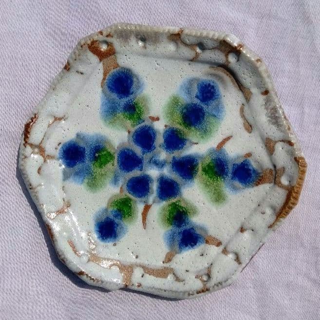 青緑ガラス釉 貝文六角大皿 長石釉