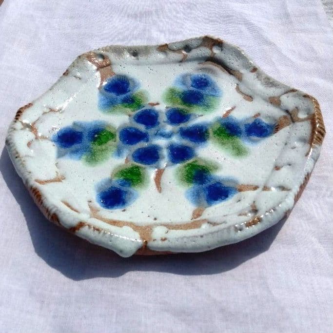 青緑ガラス釉 貝文六角大皿 長石釉