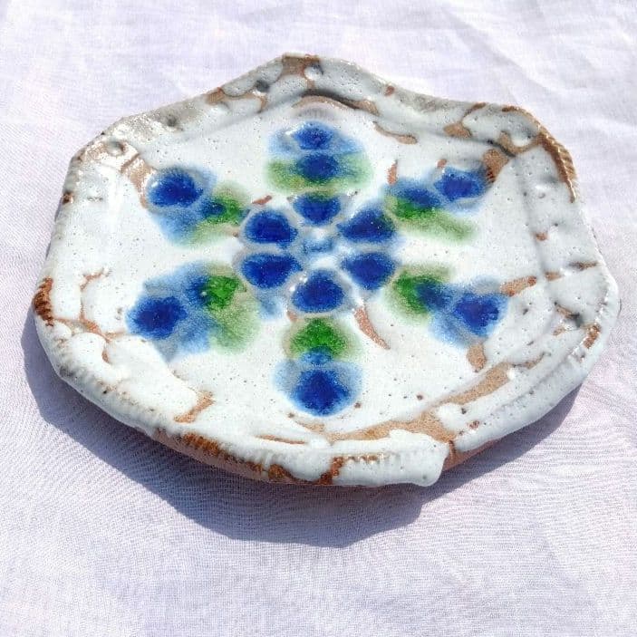 青緑ガラス釉 貝文六角大皿 長石釉