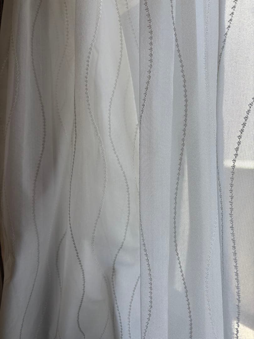 グレー波模様カーテン＋レースカーテン