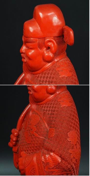 送料無料　時代大珍品 大振り堆朱「福禄寿」の禄出世の神様高46.5ｃｍ 中国古玩
