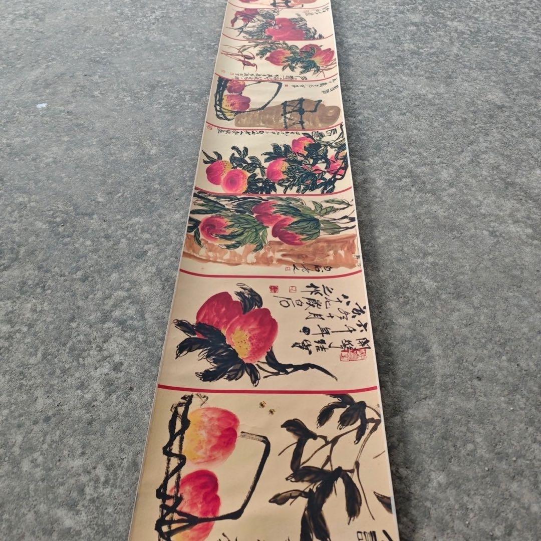 齐白石 寿桃图 宣纸挂轴 246×30cm
