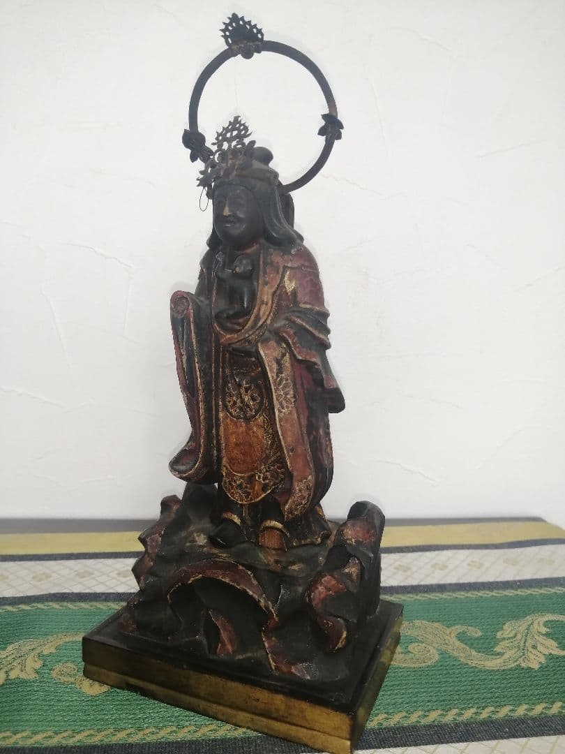 古美術 江戸時代 彩色 木彫 鬼子母神 仏像