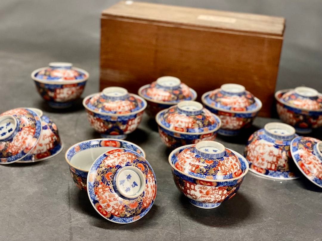 割引❗️「母」 大聖寺 伊万里 金彩錦 蓋茶碗 10客 江戸後期（1204D①）