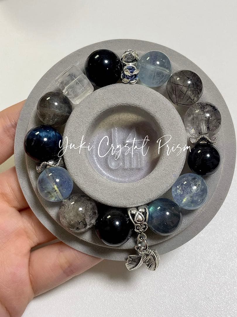 アクアマリン×シルバーオブシディアン×ルチルクォーツ×グレームーンストーン