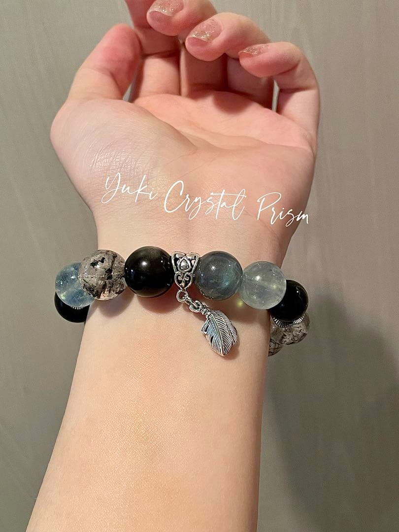 アクアマリン×シルバーオブシディアン×ルチルクォーツ×グレームーンストーン