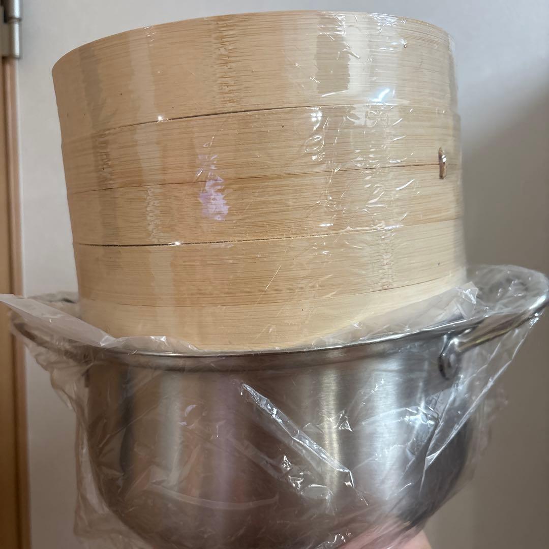 蒸篭　竹製蒸し器 ステンレス蓋付き