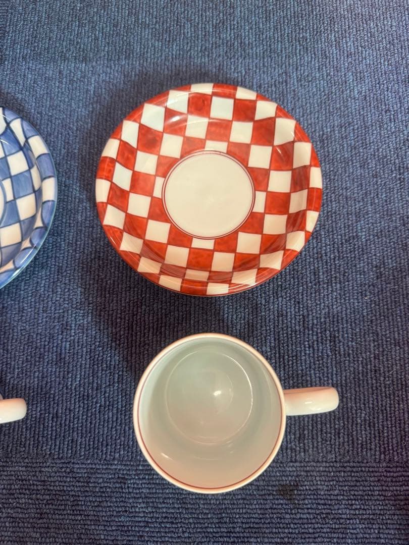 1806 源右衛門　甘朱市松文　組碗皿　未使用