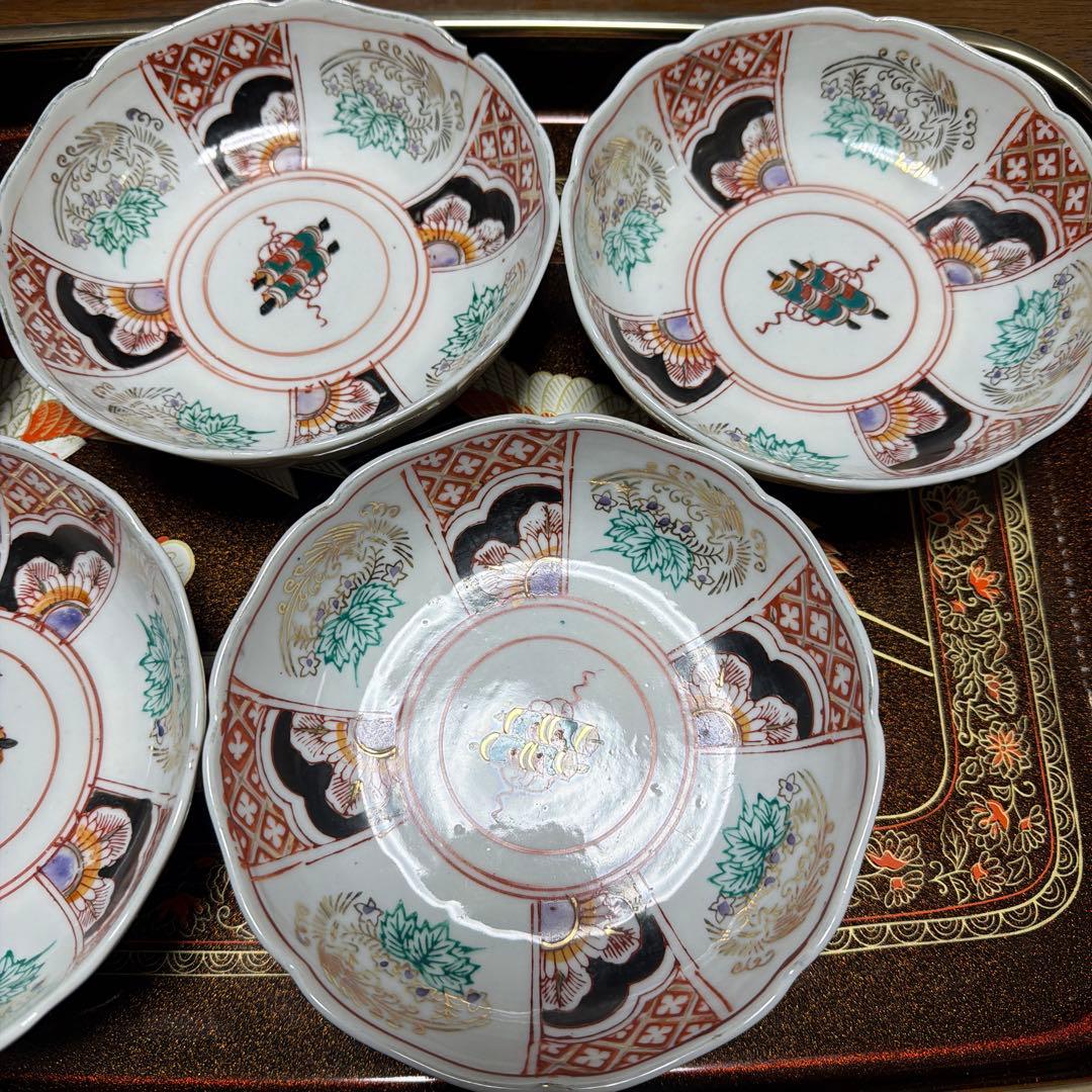 金彩 染付　 和食器　 古伊万里　染錦　深皿　江戸時代　膾皿　 金襴手 お皿
