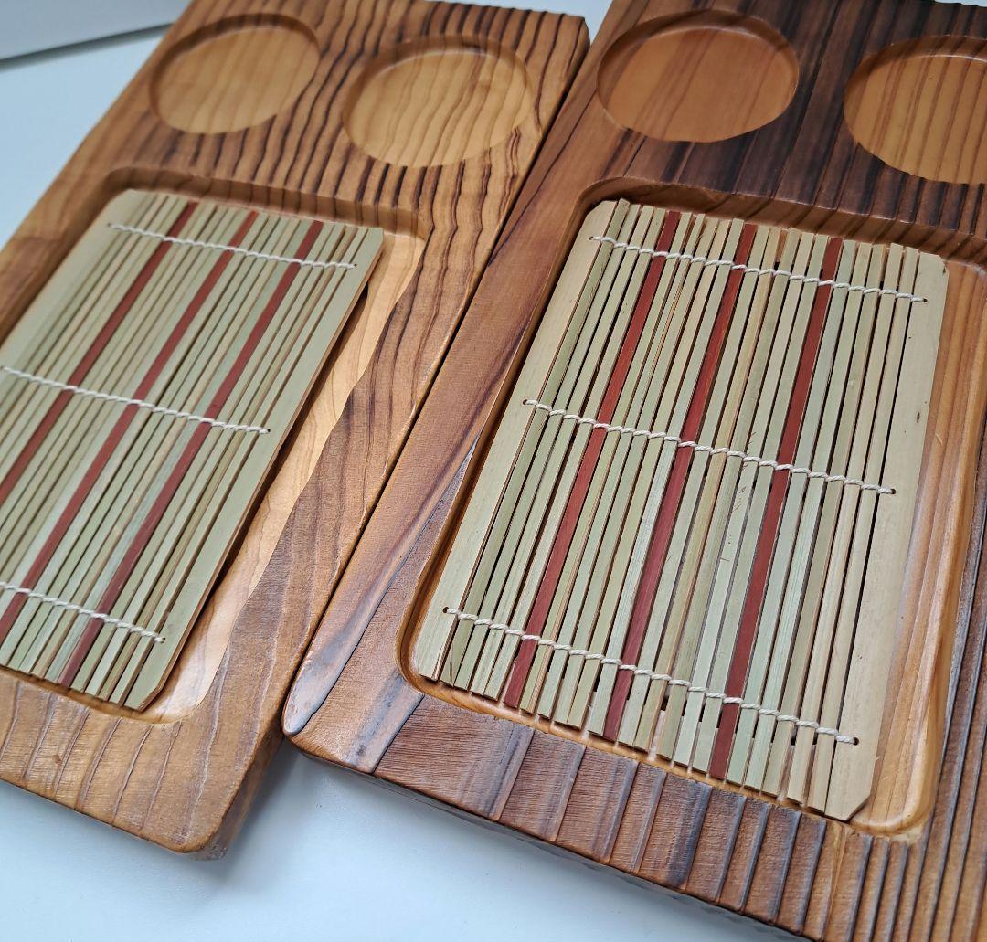 【未使用】 ヤマコー 焼杉 薬味付ざる 2客セット 蕎麦　うどん 木製プレート